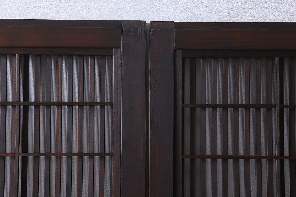 【I様ご成約済み】和製アンティーク　古い木の裏障子付き格子戸(引き戸、建具)4枚セット