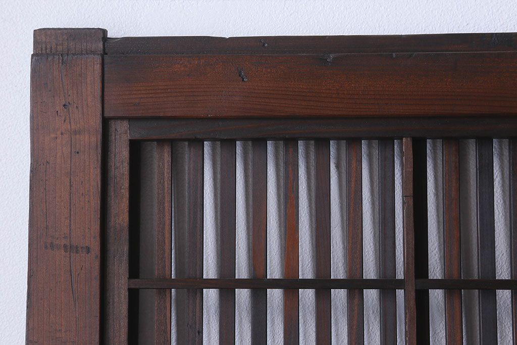 【I様ご成約済み】和製アンティーク　古い木の裏障子付き格子戸(引き戸、建具)4枚セット