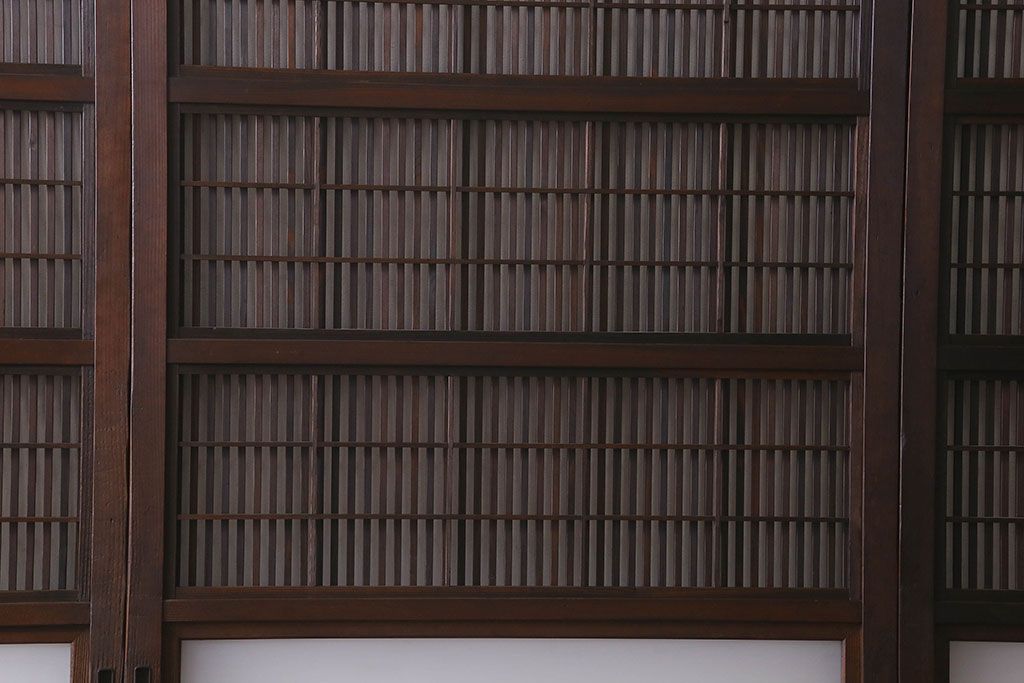 【I様ご成約済み】和製アンティーク　古い木の裏障子付き格子戸(引き戸、建具)4枚セット