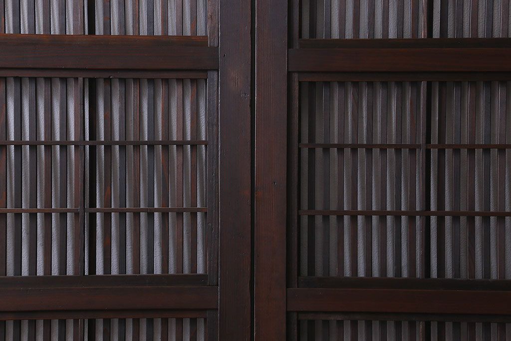 【I様ご成約済み】和製アンティーク　古い木の裏障子付き格子戸(引き戸、建具)4枚セット