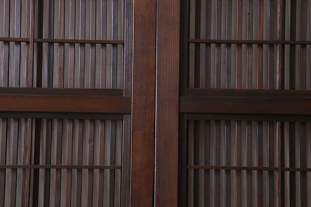 【I様ご成約済み】和製アンティーク　古い木の裏障子付き格子戸(引き戸、建具)4枚セット