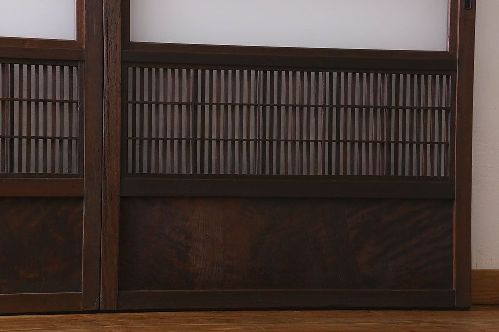 【I様ご成約済み】和製アンティーク　古い木の裏障子付き格子戸(引き戸、建具)4枚セット