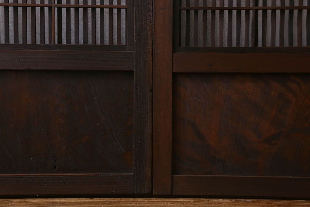 【I様ご成約済み】和製アンティーク　古い木の裏障子付き格子戸(引き戸、建具)4枚セット