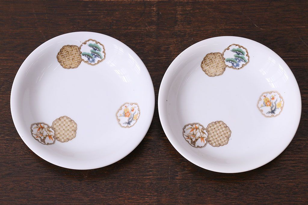 オールドノリタケ(日陶)　昭和8年　松竹梅の絵図　プレート(小皿、洋食器)2枚セット