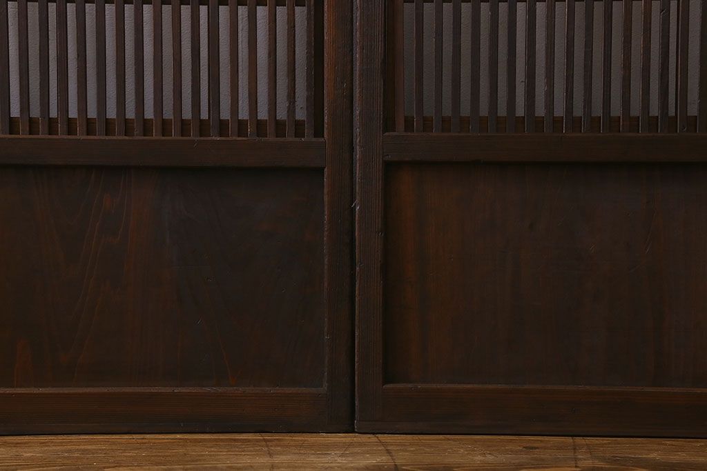 和製アンティーク　和モダンな雰囲気漂うガラス帯の格子戸(引き戸、建具)2枚セット