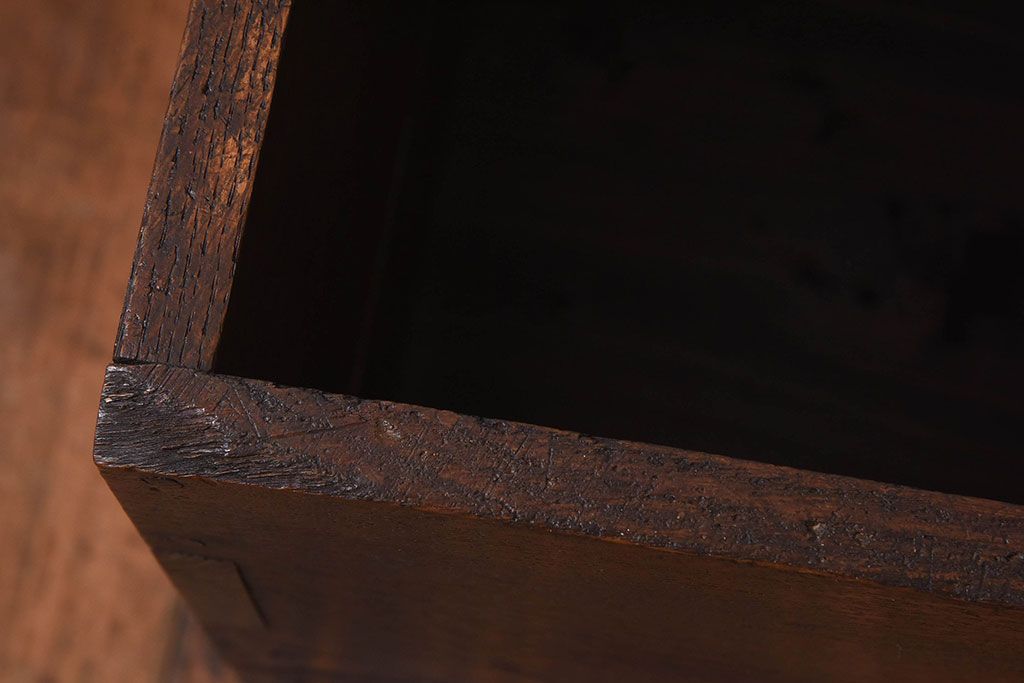 アンティーク雑貨　和製アンティーク　ナラ材　古い木味が魅力的なキャスター付きごみ箱(木箱)(1)