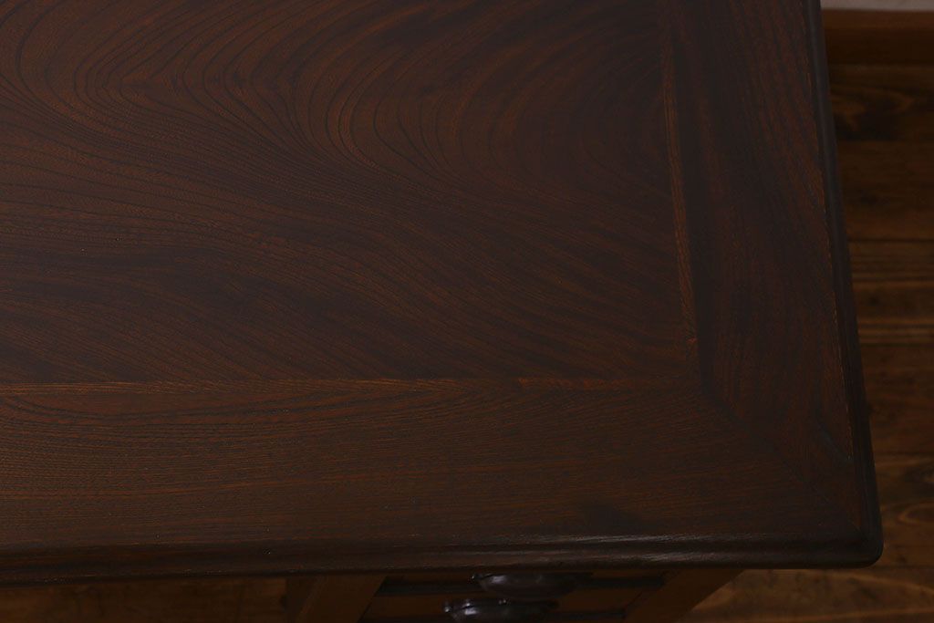アンティーク家具　和製アンティーク　総ケヤキ材　大正ロマン香る両面両袖机(ワークデスク、在宅ワーク、在宅用)