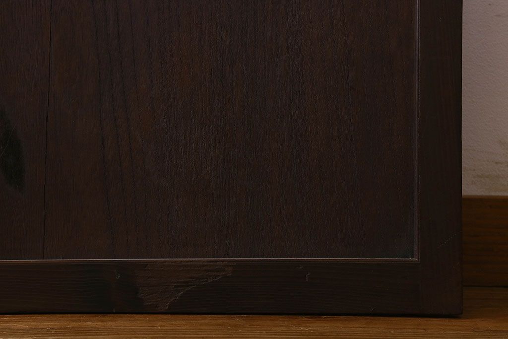 和製アンティーク　腰板ケヤキ材　モダン 裏障子付きの帯格子戸(引き戸、建具)2枚組