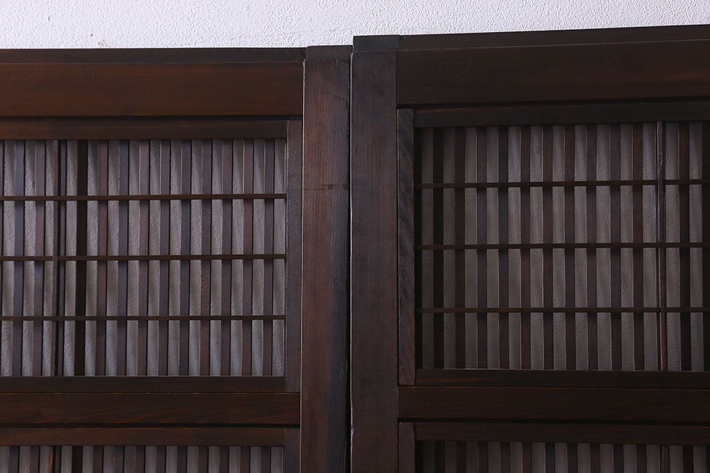 和製アンティーク　腰板ケヤキ材　モダン 裏障子付きの帯格子戸(引き戸、建具)2枚組