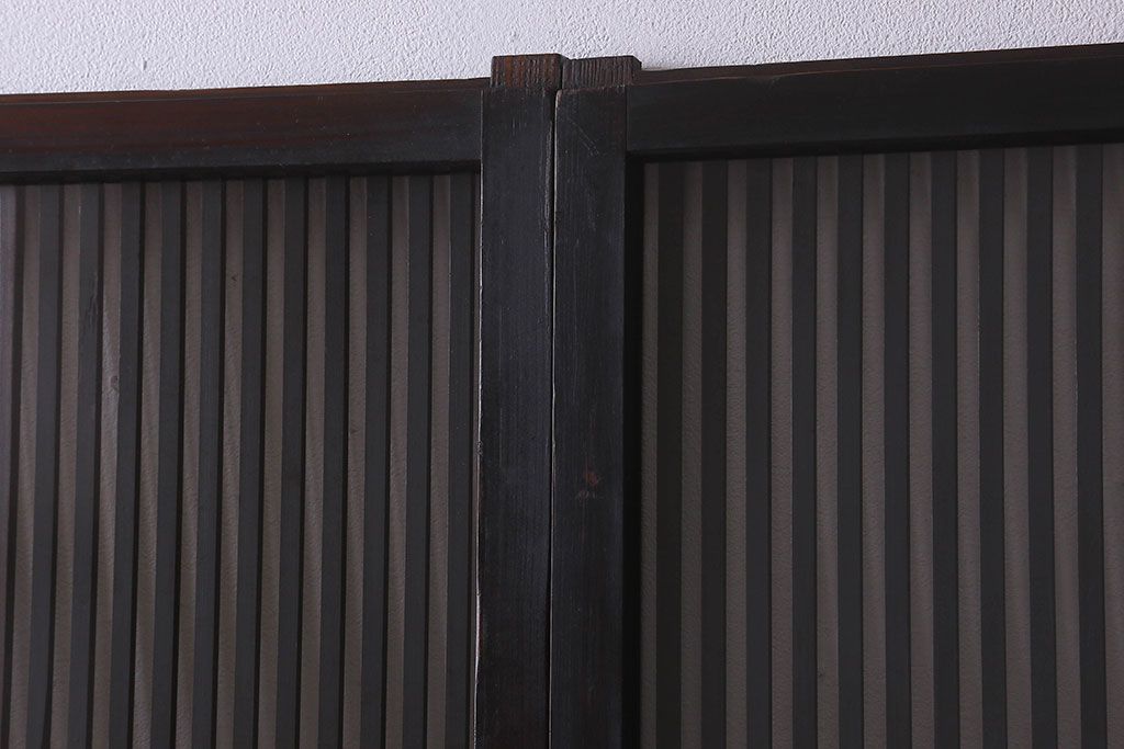 和製アンティーク　細かな格子が美しい　ガラス入り格子戸(引き戸、建具)4枚組