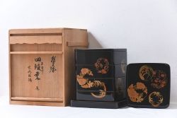 輪島塗　花丸蒔絵　木製四段重箱(お重)(定価約70万)