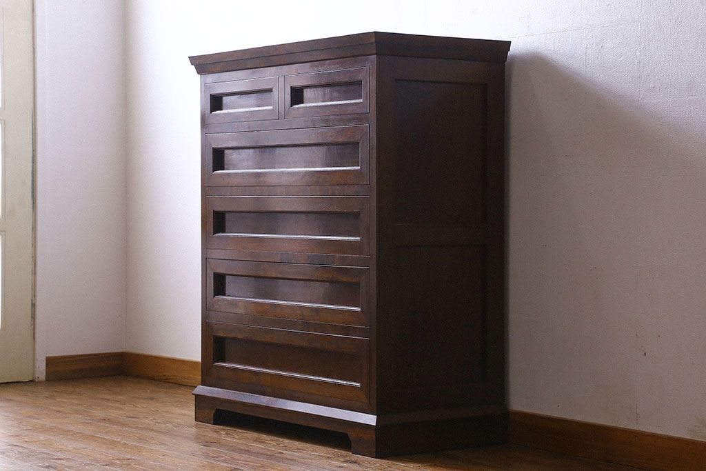 中古　松本民芸家具　503型　直線のデザインが目を引く整理箪笥(引き出し、衣装箪笥、チェスト)(定価約28万円)