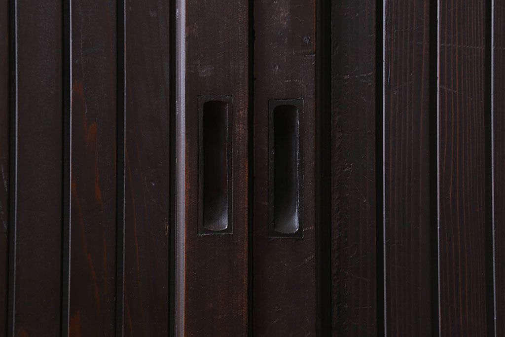 和製アンティーク　細かな縦桟が美しい平格子戸(引き戸、建具)2枚組