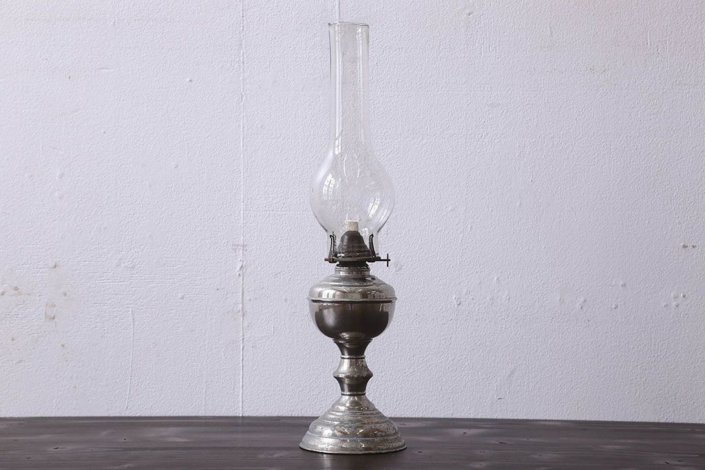 アンティーク雑貨　和製アンティーク　シャビーなオイルランプ(灯油ランプ、テーブルランプ)