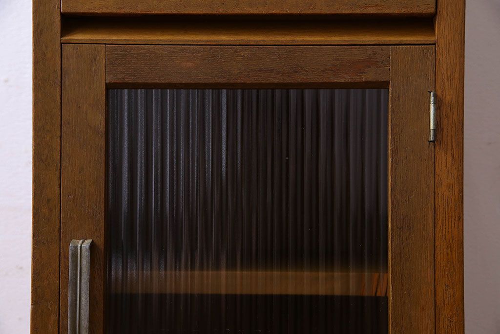 アンティーク雑貨　昭和レトロ　モールガラス使用　レトロな木製サイドキャビネット(サイドテーブル、収納棚、電話台、花台)