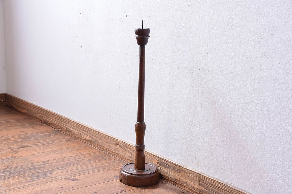 アンティーク雑貨 総ケヤキ材 古い木製のアンティークろうそく立て(燭台、キャンドルスタンド) | ラフジュ工房
