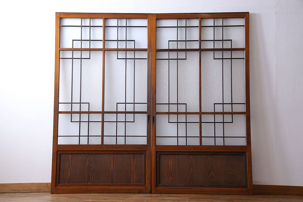 昭和レトロ 組子のデザインが魅力的なガラス戸(引き戸、建具)2枚組