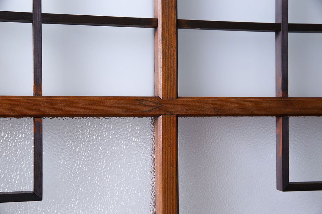 昭和レトロ　組子のデザインが魅力的なガラス戸(引き戸、建具)2枚組