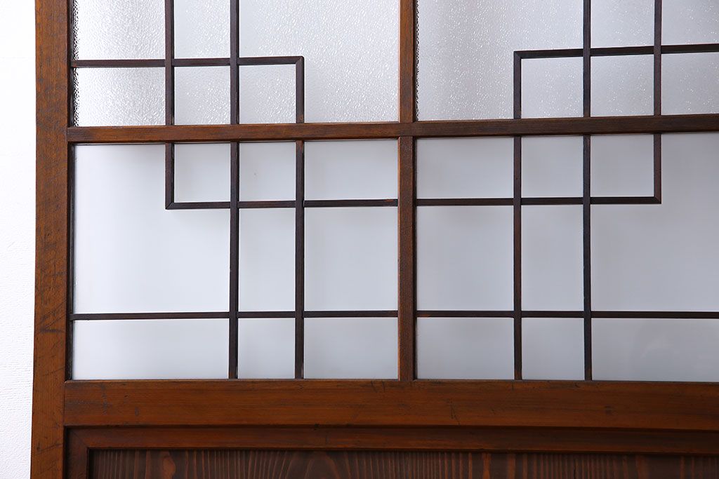 昭和レトロ 組子のデザインが魅力的なガラス戸(引き戸、建具)2枚 昭和レトロ 組子のデザインが魅力的なガラス戸(引き戸、建具)2枚