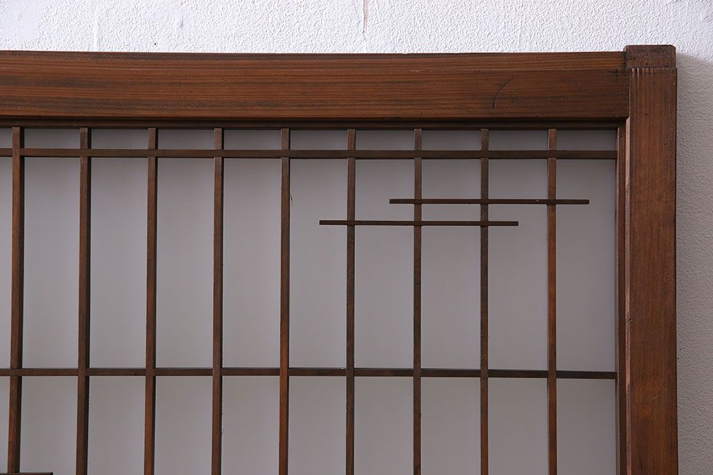 昭和期　すりガラス使用　富士の図柄が味わい深い組子のガラス戸(窓、書院戸)2枚組