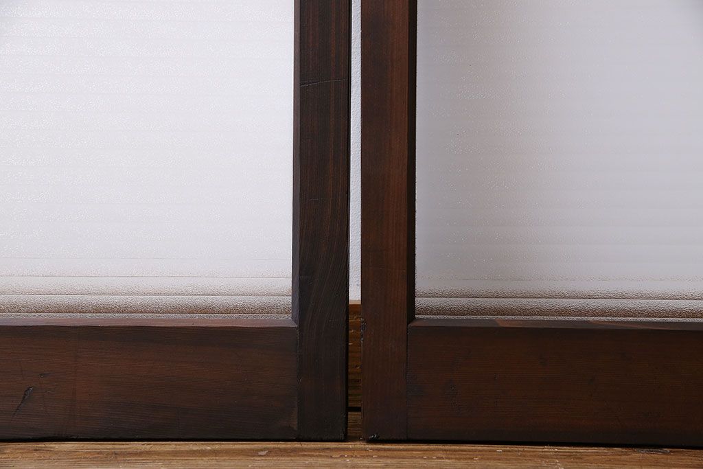 レトロガラス入り!濃い色合いの木製ガラス戸(窓、引き戸)4枚セット