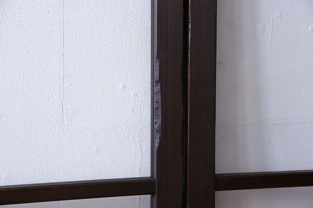 和モダンな古い木製のアンティークガラス戸(引き戸、建具、窓)2枚セット