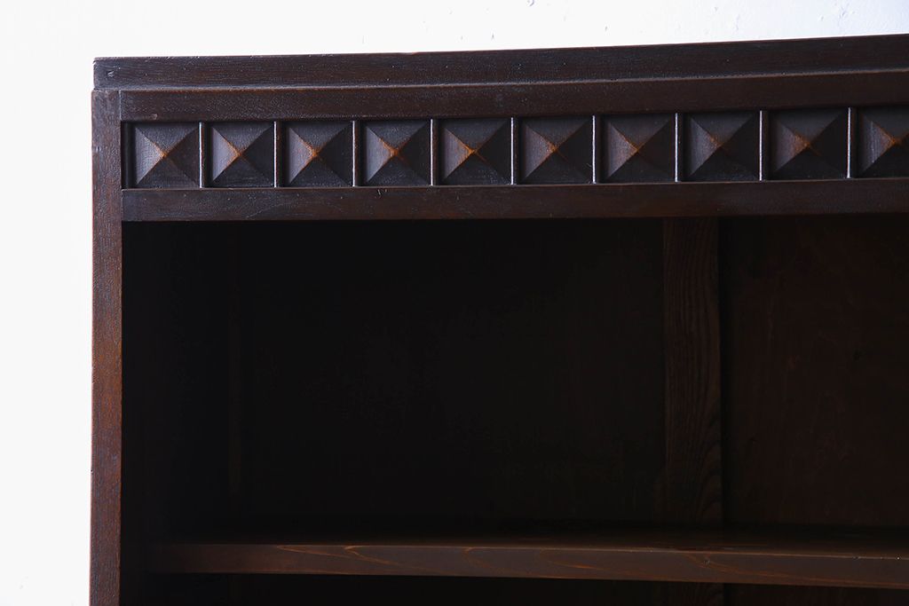 アンティーク家具　昭和期　ナラ材　シックなデザインの引き出し付きブックシェルフ(本棚、飾り棚、陳列棚)
