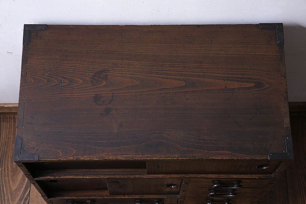 アンティーク家具　明治大正期　前面桐材　古い木の質感が味わい深いアンティークチェスト(小箪笥、小引き出し、帳場箪笥、桐箪笥、桐たんす)