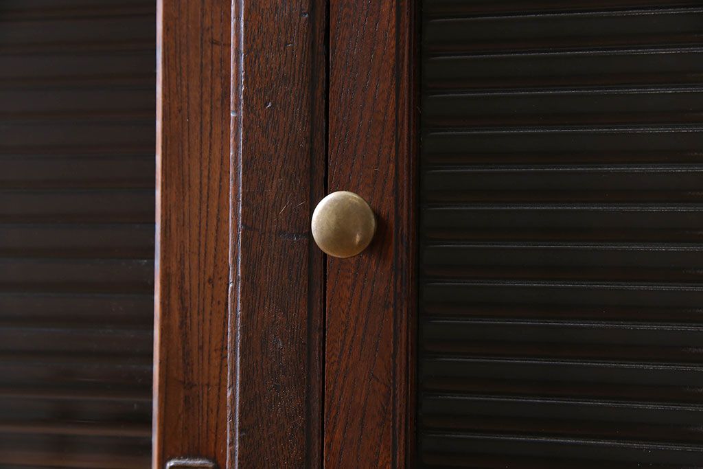アンティーク家具　明治大正期　前面ケヤキ材　モールガラスがお洒落なアンティークキャビネット(収納棚、戸棚)