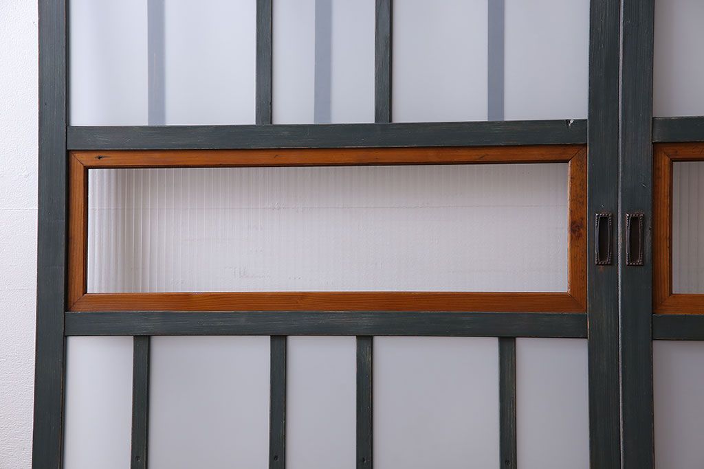 レトロガラス入り!珍しいデザインのガラス帯戸(ガラス戸、引き戸、建具)2枚組