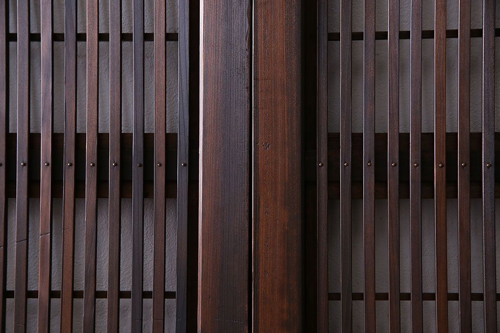 和製アンティーク　腰板ケヤキ材　上質で美しい造りの裏障子付き帯格子戸(引き戸、建具)4枚セット
