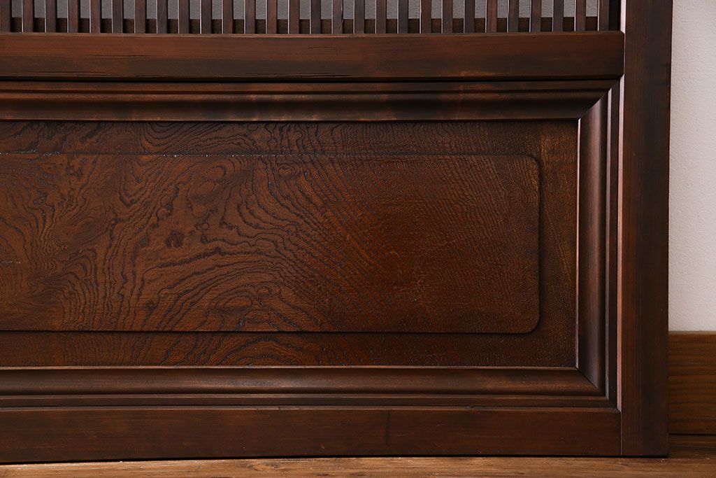 和製アンティーク　腰板ケヤキ材　上質で美しい造りの裏障子付き帯格子戸(引き戸、建具)4枚セット