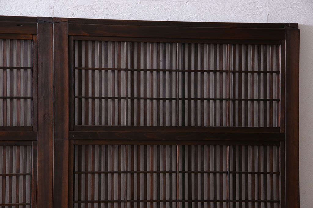 和製アンティーク　腰板ケヤキ材　上質で美しい造りの裏障子付き帯格子戸(引き戸、建具)4枚セット