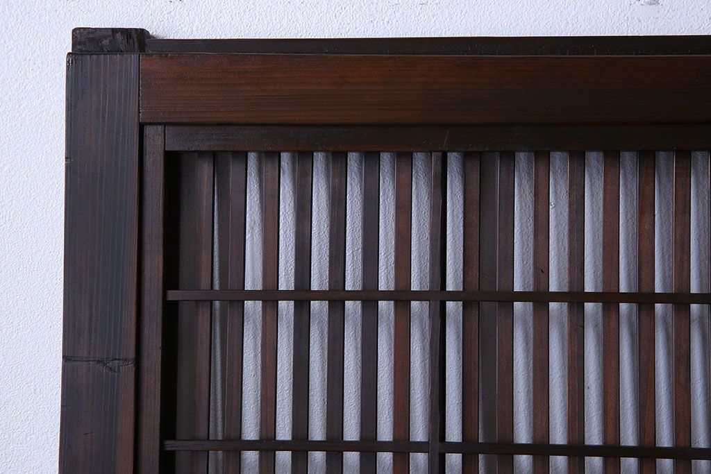 和製アンティーク　腰板ケヤキ材　上質で美しい造りの裏障子付き帯格子戸(引き戸、建具)4枚セット