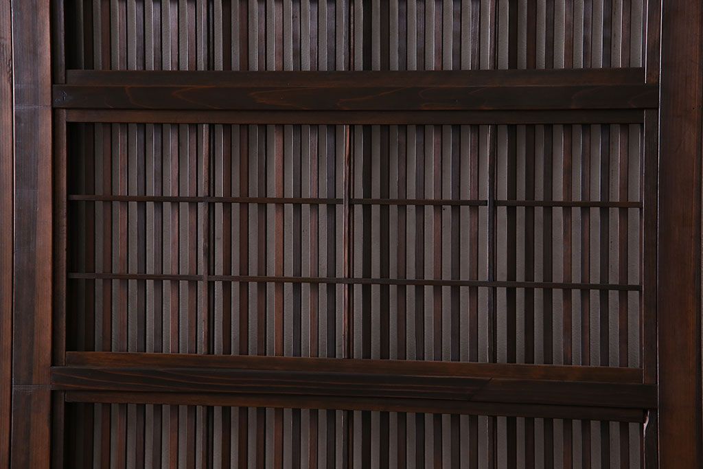和製アンティーク　腰板ケヤキ材　上質で美しい造りの裏障子付き帯格子戸(引き戸、建具)4枚セット