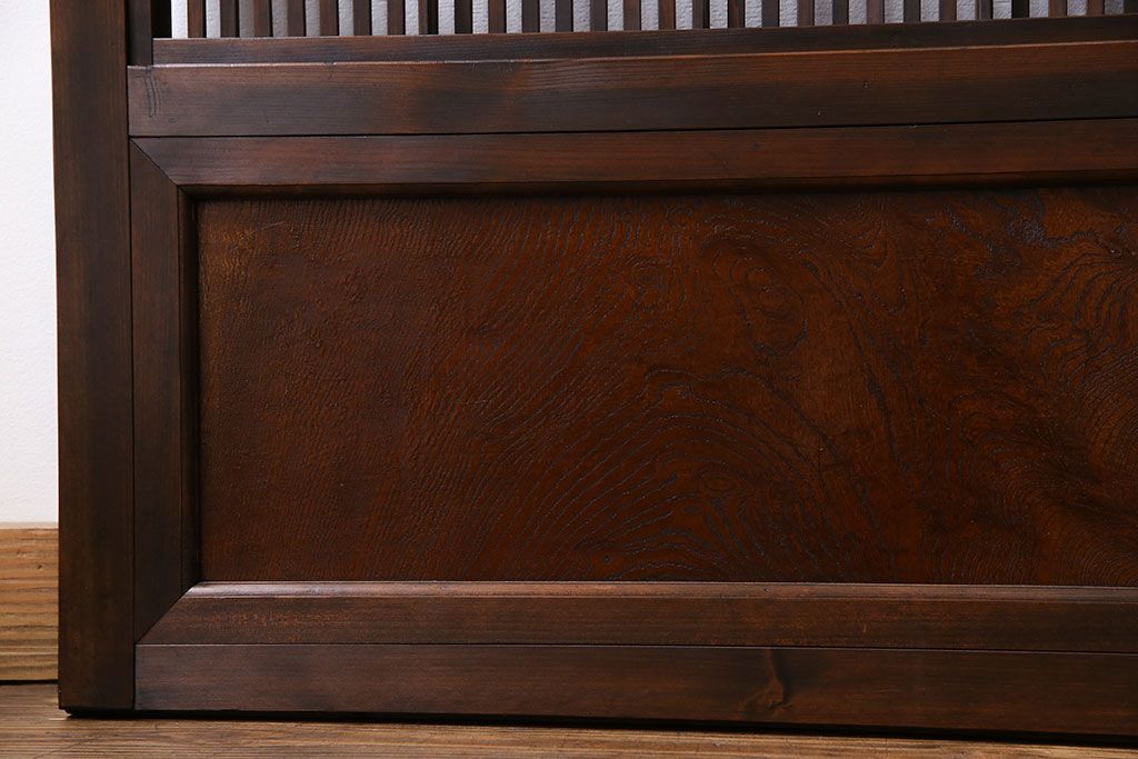 和製アンティーク　腰板ケヤキ材　上質で美しい造りの裏障子付き帯格子戸(引き戸、建具)4枚セット