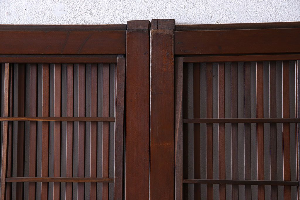 和製アンティーク　腰板ケヤキ材　モダンな雰囲気の裏障子付き帯格子戸(引き戸、建具)2枚組(1)