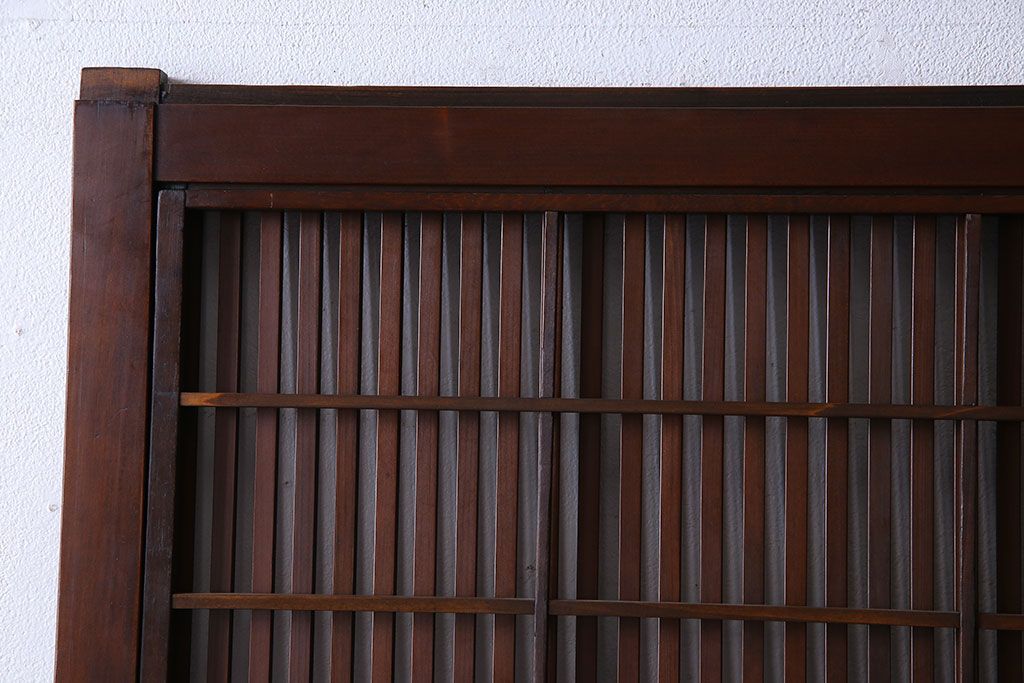 和製アンティーク　腰板ケヤキ材　モダンな雰囲気の裏障子付き帯格子戸(引き戸、建具)2枚組(1)