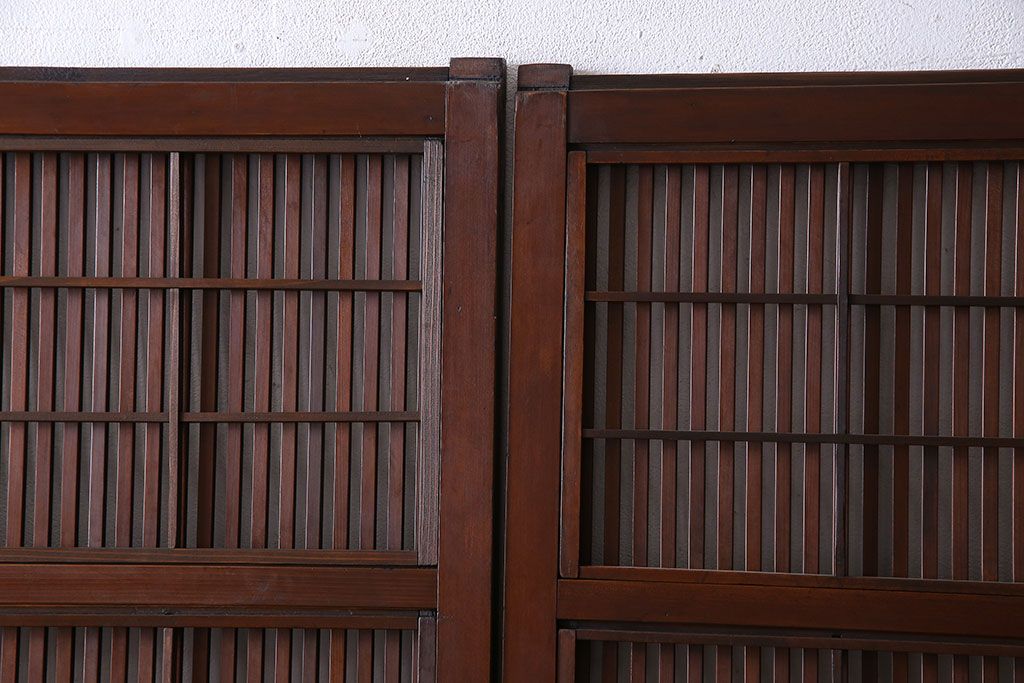 和製アンティーク　腰板ケヤキ材　モダンな雰囲気の裏障子付き帯格子戸(引き戸、建具)2枚組(2)