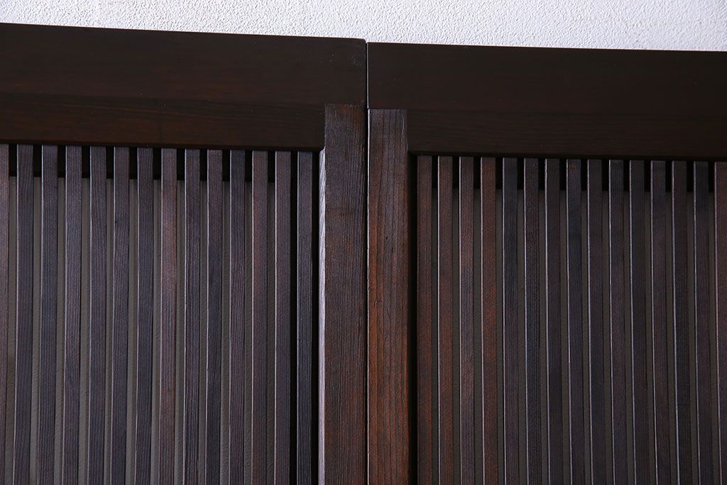 和製アンティーク　裏ガラス入り　細かな桟が美しい万本格子戸(引き戸、建具)2枚組(2)