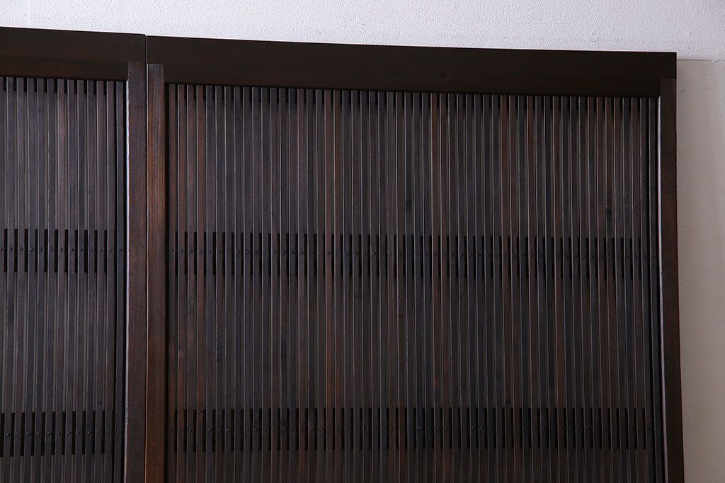 和製アンティーク　裏ガラス入り　細かな桟が美しい万本格子戸(引き戸、建具)2枚組(2)