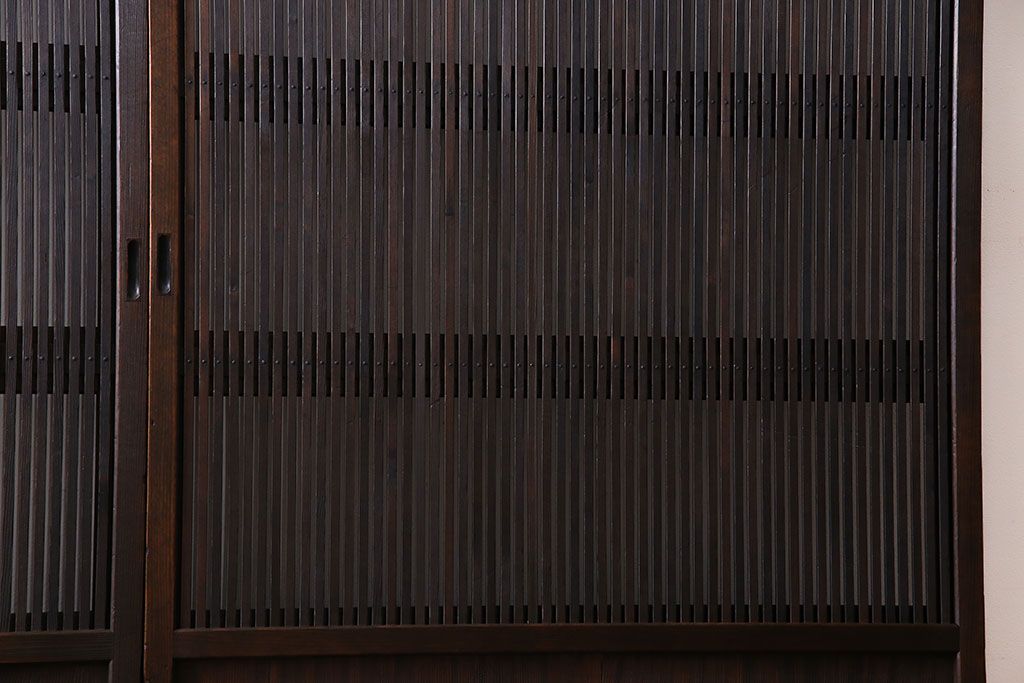 和製アンティーク　裏ガラス入り　細かな桟が美しい万本格子戸(引き戸、建具)2枚組(2)