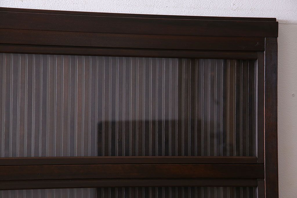 和製アンティーク　裏ガラス入り　細かな桟が美しい万本格子戸(引き戸、建具)2枚組(2)