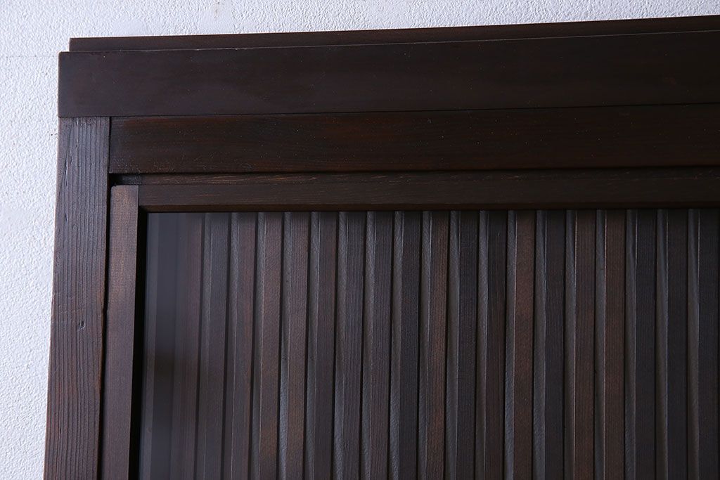和製アンティーク　裏ガラス入り　細かな桟が美しい万本格子戸(引き戸、建具)2枚組(2)
