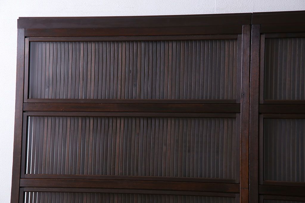 和製アンティーク　裏ガラス入り　細かな桟が美しい万本格子戸(引き戸、建具)2枚組(2)