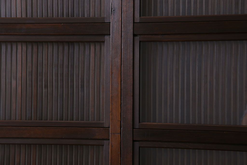 和製アンティーク　裏ガラス入り　細かな桟が美しい万本格子戸(引き戸、建具)2枚組(2)
