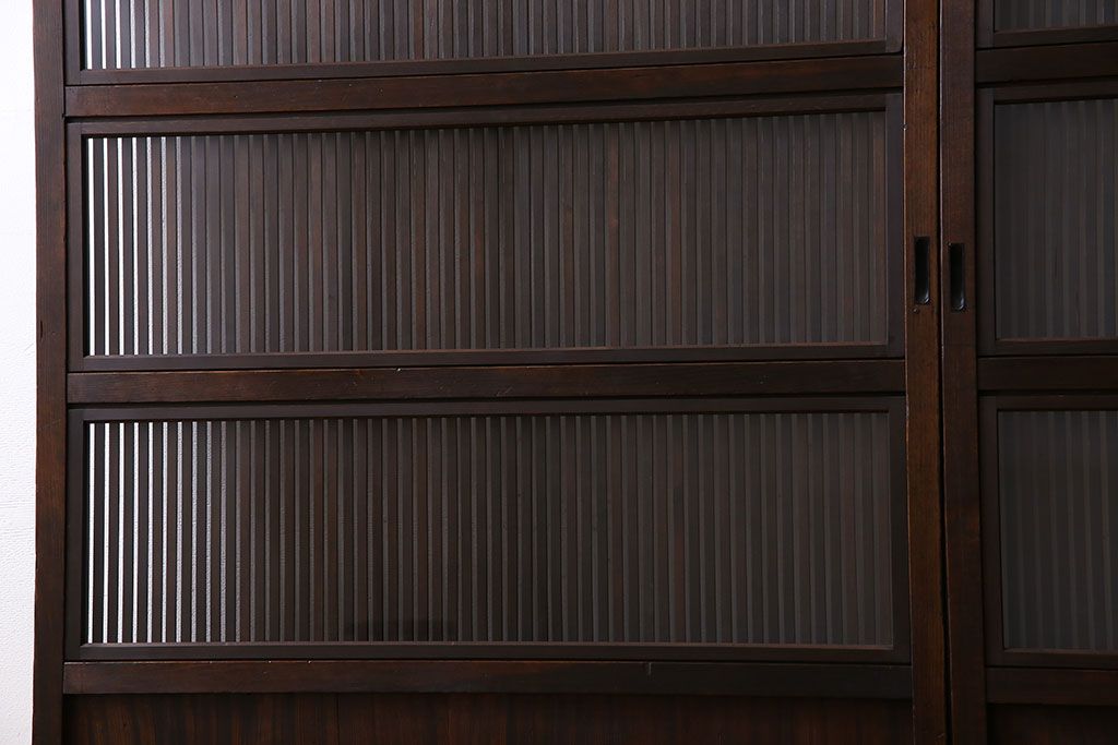 和製アンティーク　裏ガラス入り　細かな桟が美しい万本格子戸(引き戸、建具)2枚組(2)