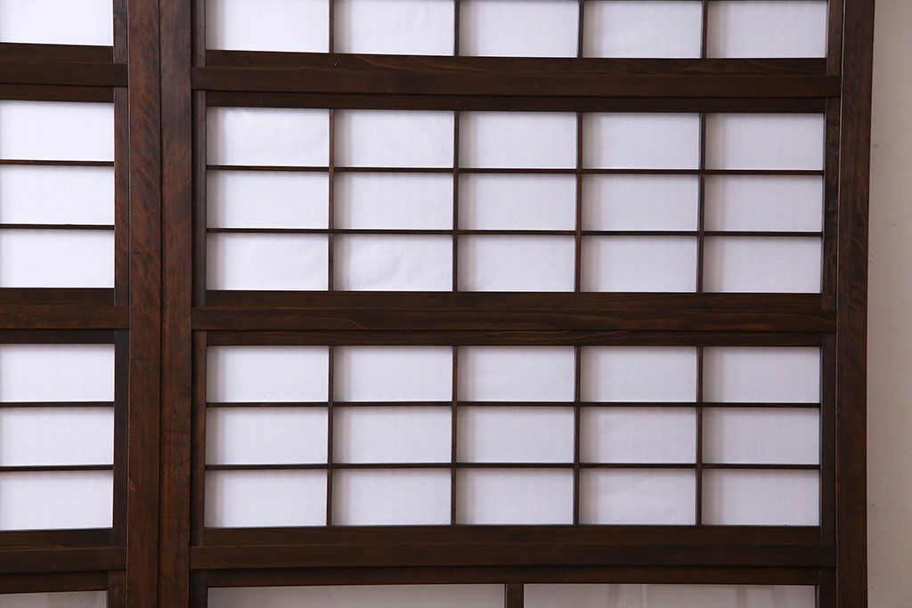 和製アンティーク　腰板ケヤキ材　和モダンな裏障子付きの帯格子戸(引き戸、建具)2枚組