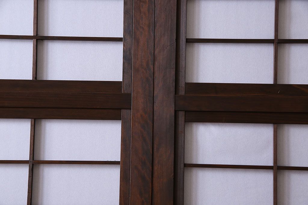 和製アンティーク　腰板ケヤキ材　和モダンな裏障子付きの帯格子戸(引き戸、建具)2枚組