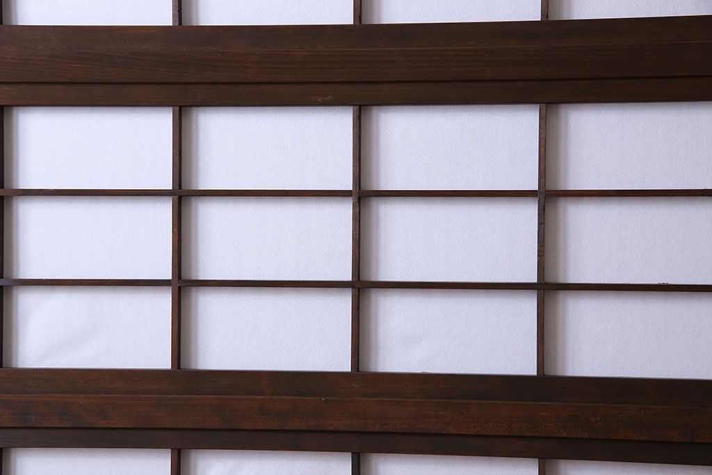 和製アンティーク　腰板ケヤキ材　和モダンな裏障子付きの帯格子戸(引き戸、建具)2枚組